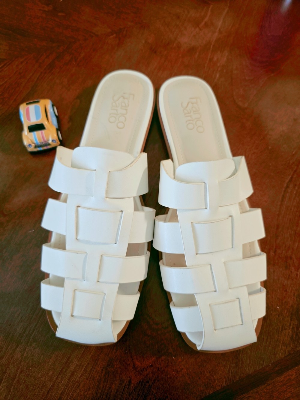 Franco Sarto White Woven Slide Sandals